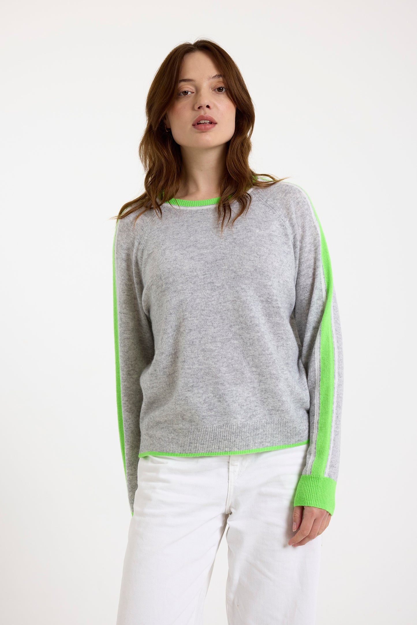 Brodie Cashmere Striped Sleeve Mini Sweat Top