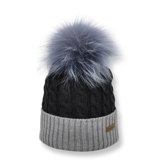 Norton Two Toned Beanie with Fur Pom