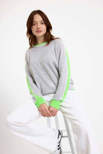 Brodie Cashmere Striped Sleeve Mini Sweat Top