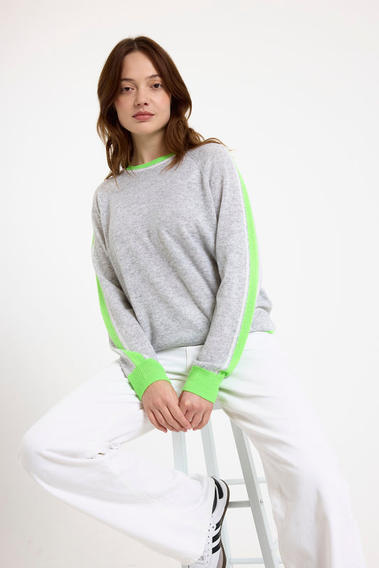 Brodie Cashmere Striped Sleeve Mini Sweat Top
