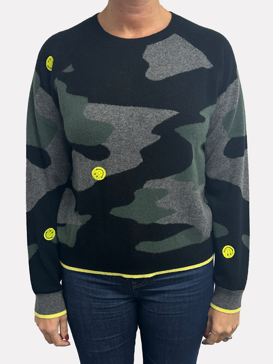 Brodie Cashmere Camo Smiley Crew Top