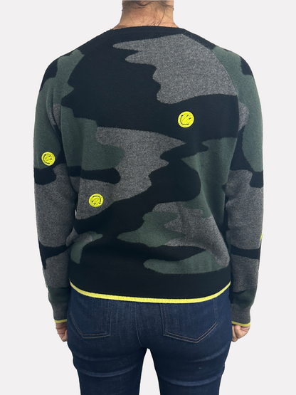 Brodie Cashmere Camo Smiley Crew Top