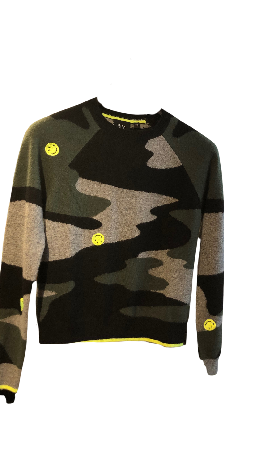 Brodie Cashmere Camo Smiley Crew Top