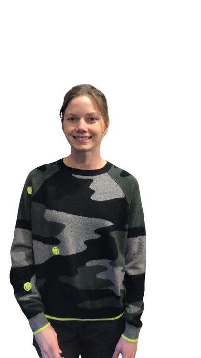 Brodie Cashmere Camo Smiley Crew Top